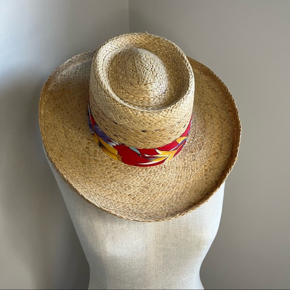 Raffia Straw Woven Tan Sun Hat with Tropical Band - Picture 11 of 13